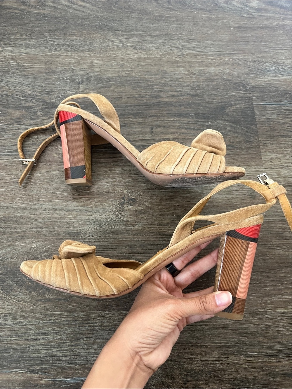 Veronica Beard Brown Bow Suede Ankle-Tie Color Block Heel Size 38.5